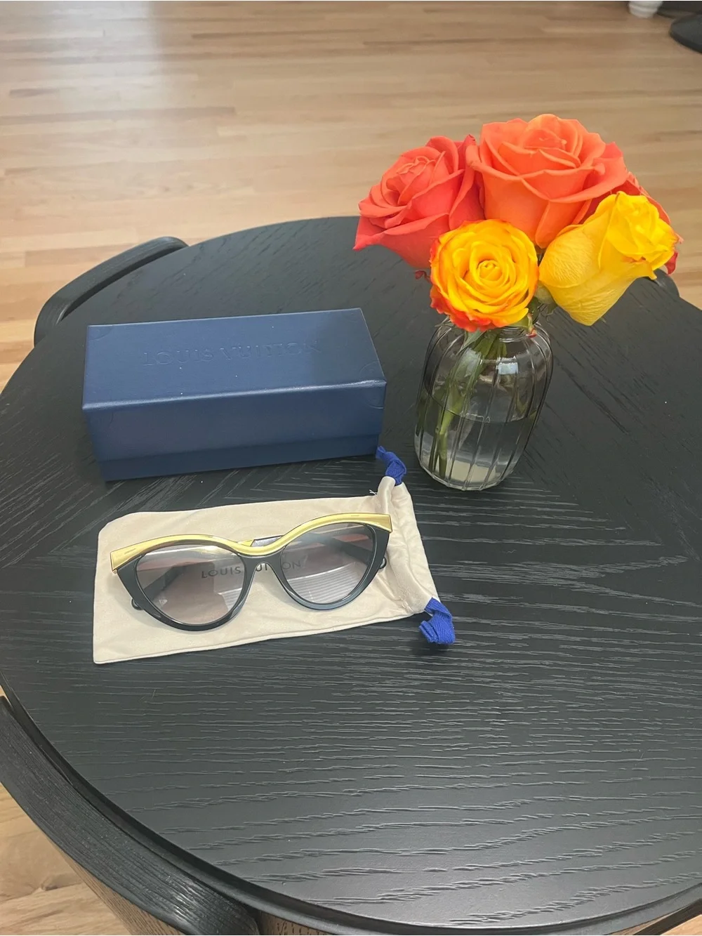 Louis Vuitton Black and Gold Cat-Eye Sunglasses with Curved Top Bar
